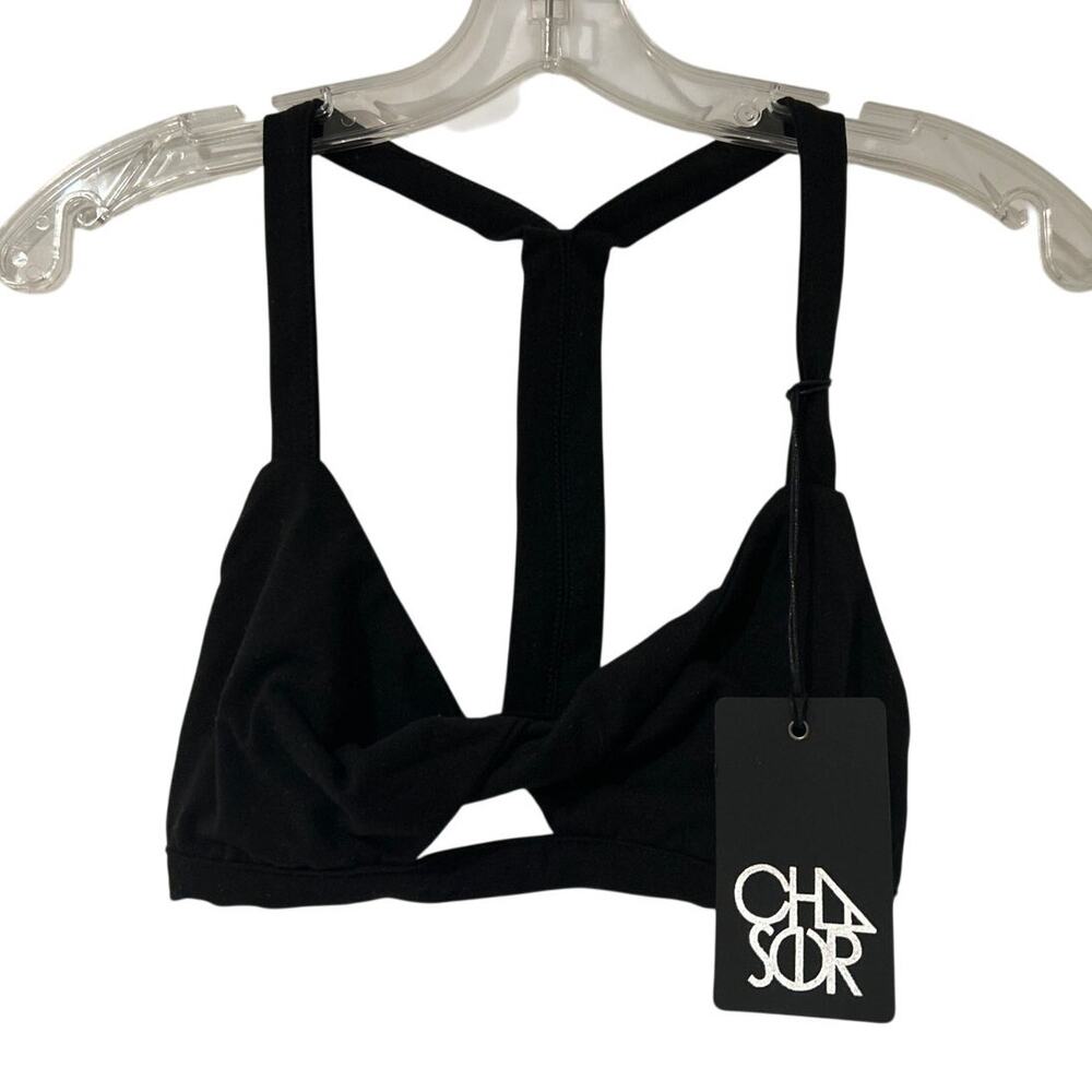 NWT Twist Front Halter Racer Back Bralette, Black, Women's Size Small